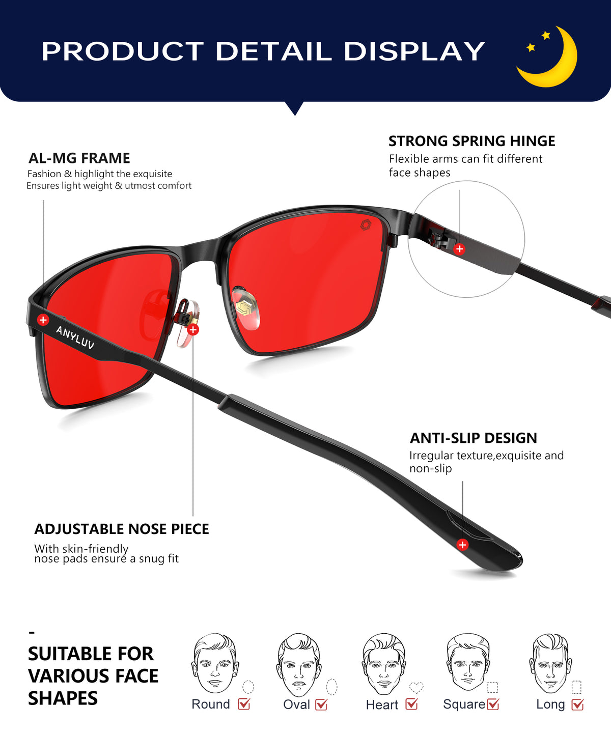 ANYLUV Blue Light Glasses for Men/Women, Lightweight Blue Light Blocking Glasses, Anti-Eye Strain Computer Glasses for Gaming WMAN132-1SE