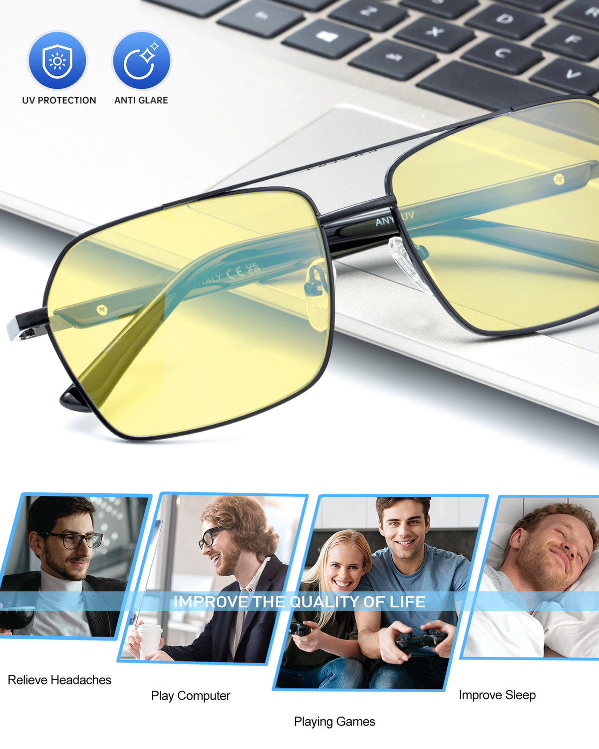 ANYLUV Blue Light Glasses Men/Women, Blue Light Blocking Glasses, Computer Screen Blocker Eyes Protection Glasses WMAN6528-1