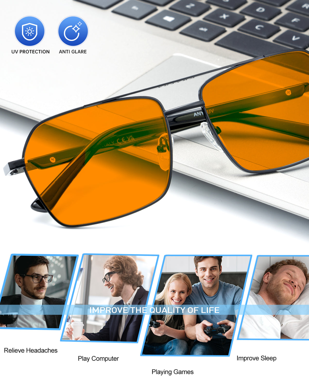 ANYLUV Blue Light Glasses Men/Women, Blue Light Blocking Glasses, Computer Screen Blocker Eyes Protection Glasses WMAN9928-1