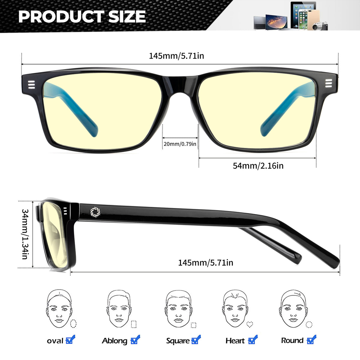 ANYLUV Blue Light Glasses Men Woman, Blue Light Blocking Glasses for Computer Gaming, Eye Strain Relief Eye Protection WMAN6508-1