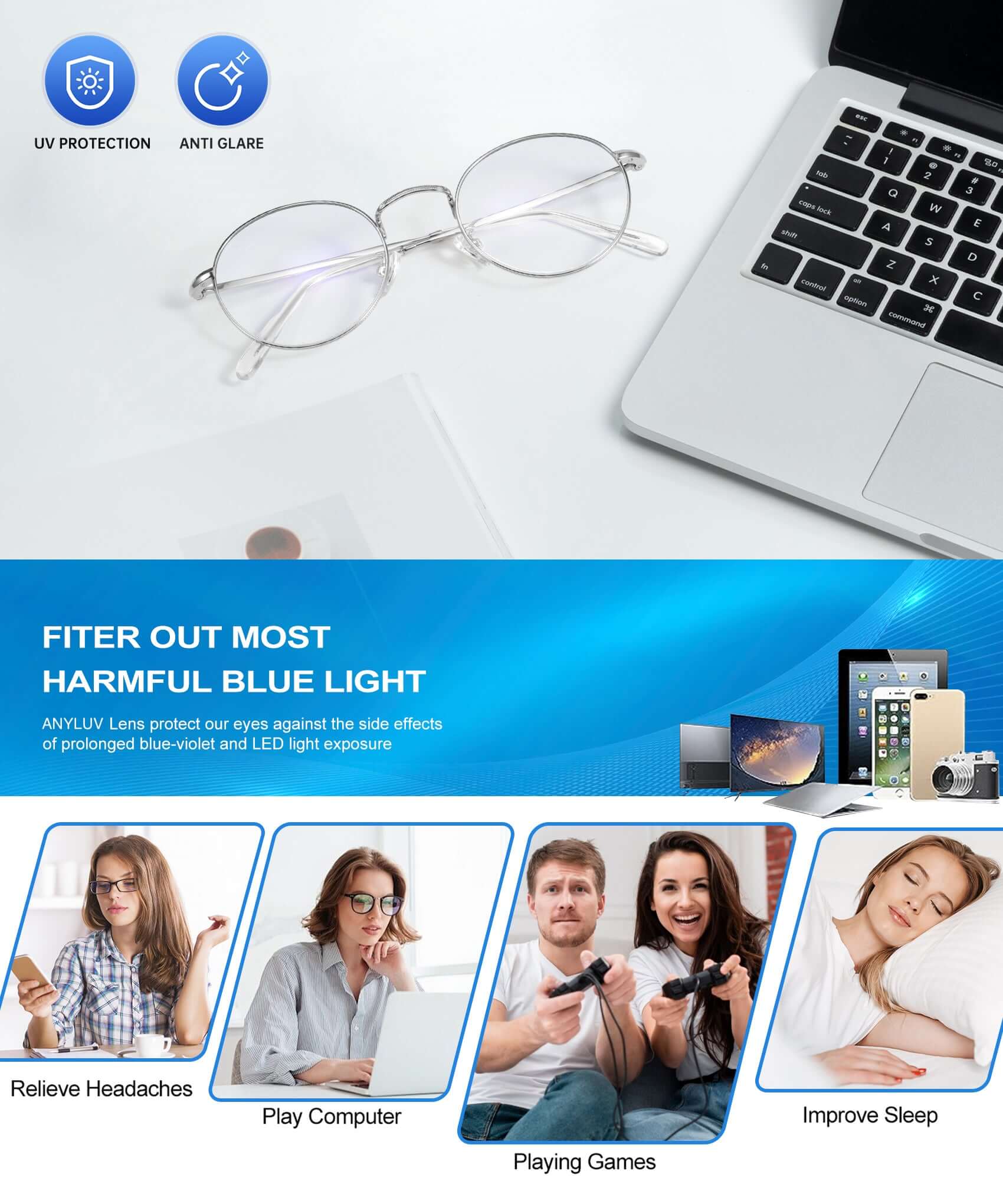 ANYLUV Orion Blue Light Blocking Glasses Use Scene Demonstration