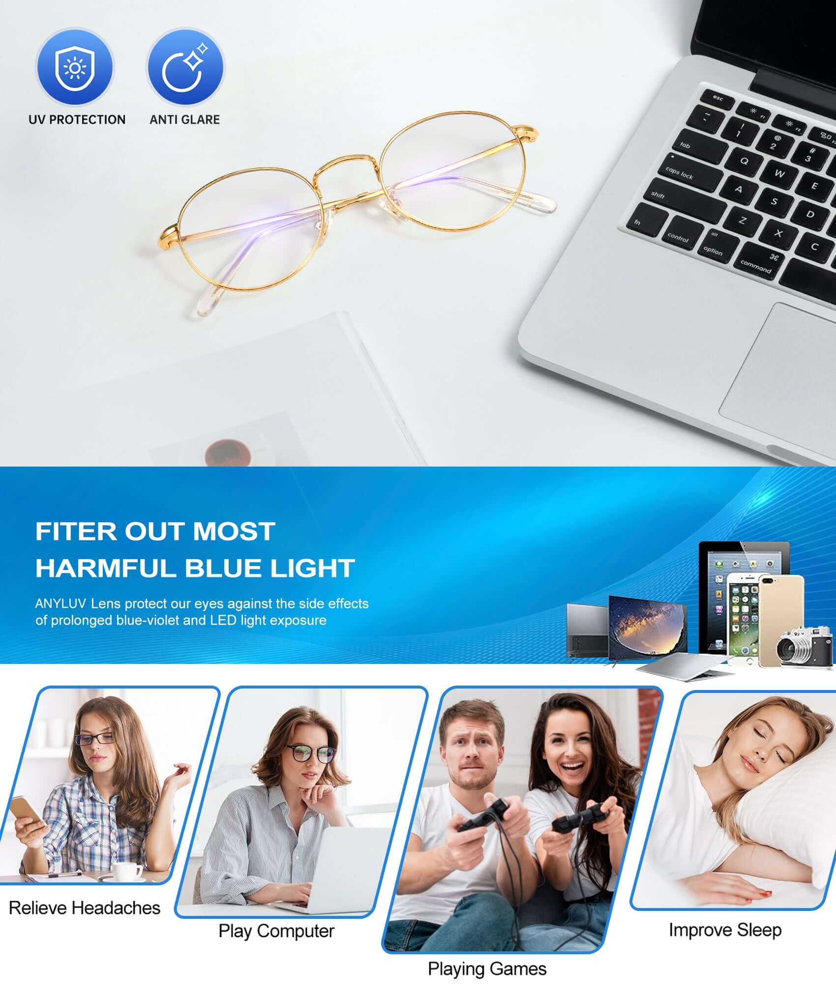 ANYLUV Orion Blue Light Blocking Glasses Use Scene Demonstration