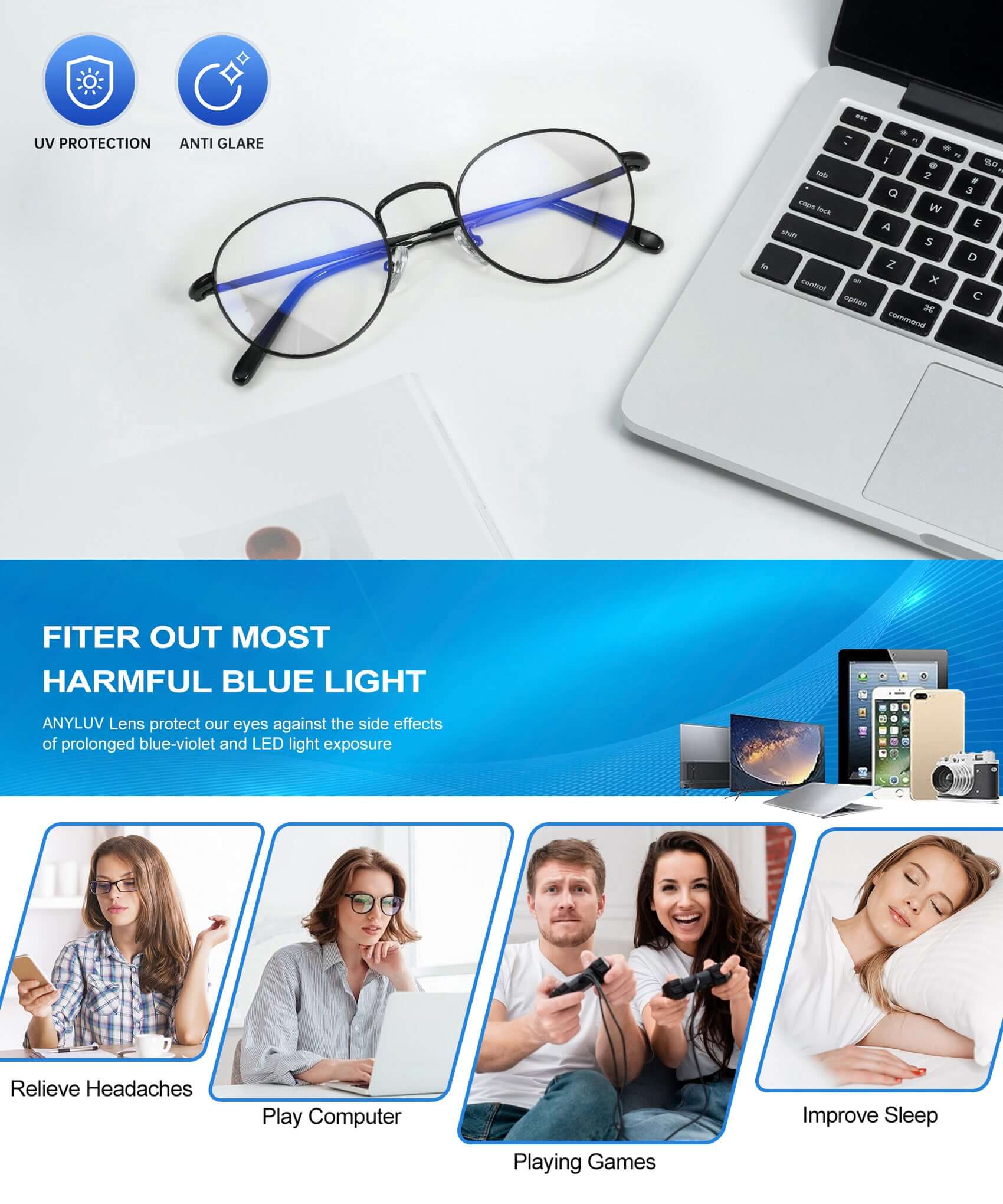 ANYLUV Orion Blue Light Blocking Glasses Use Scene Demonstration