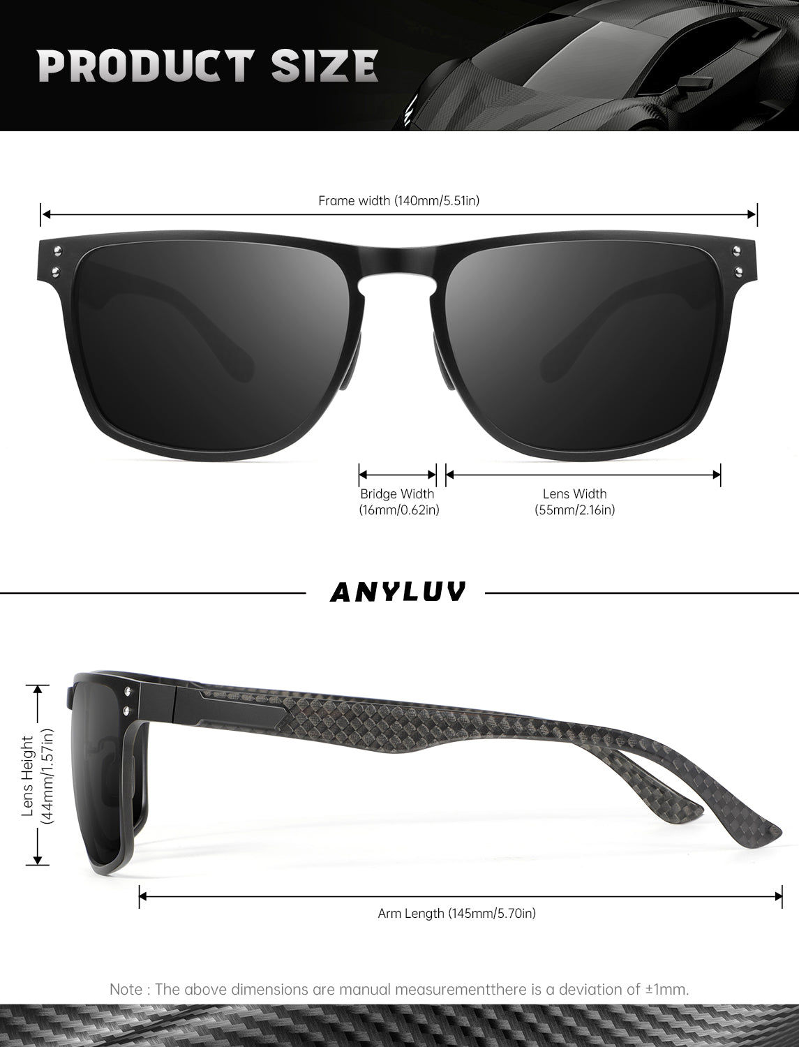 Luxury Carbon Fiber Temple Sunglasses S52-7