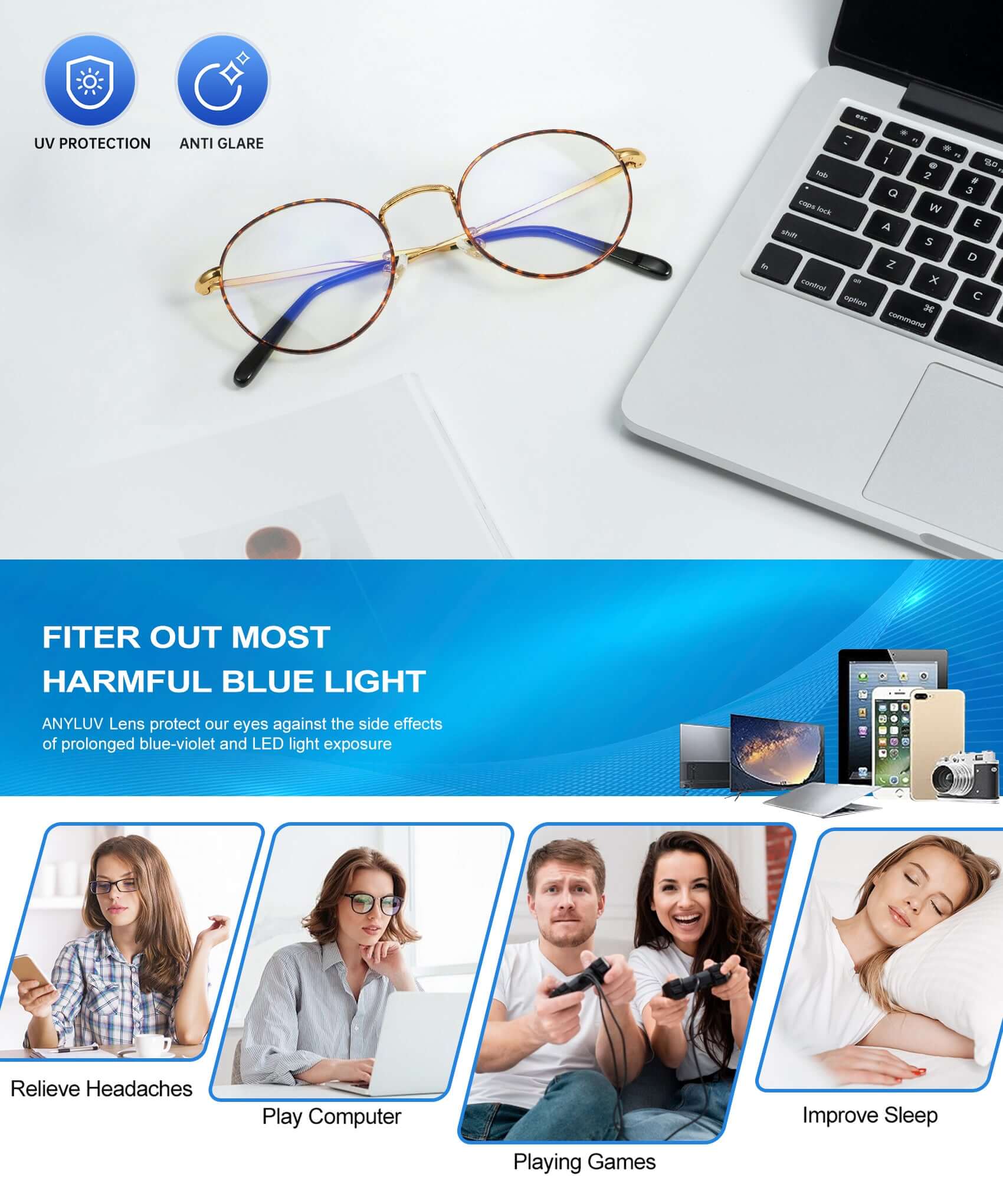 ANYLUV Orion Blue Light Blocking Glasses Use Scene Demonstration