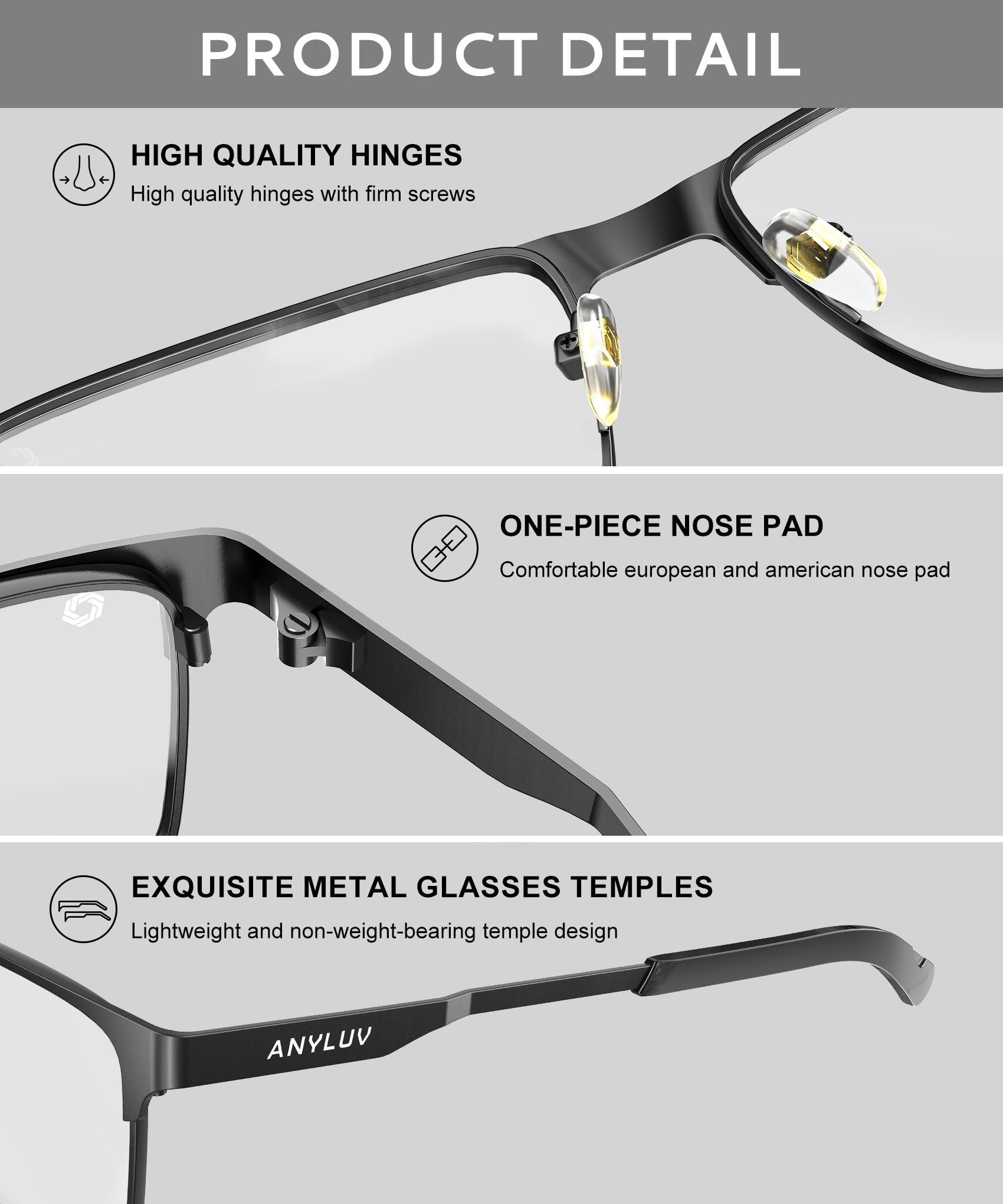 ANYLUV Blue Light Glasses for Men/Women, Lightweight Blue Light Blocking Glasses, Anti-Eye Strain Computer Glasses for Gaming(WMAN132-1EP)