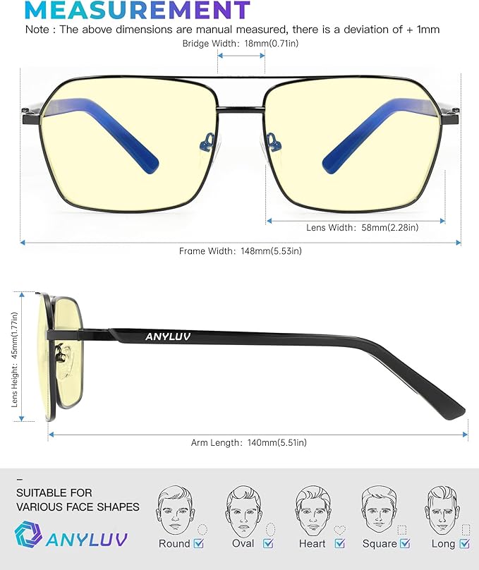 ANYLUV Blue Light Glasses Men/Women, Blue Light Blocking Glasses, Computer Screen Blocker Eyes Protection Glasses 6528-1