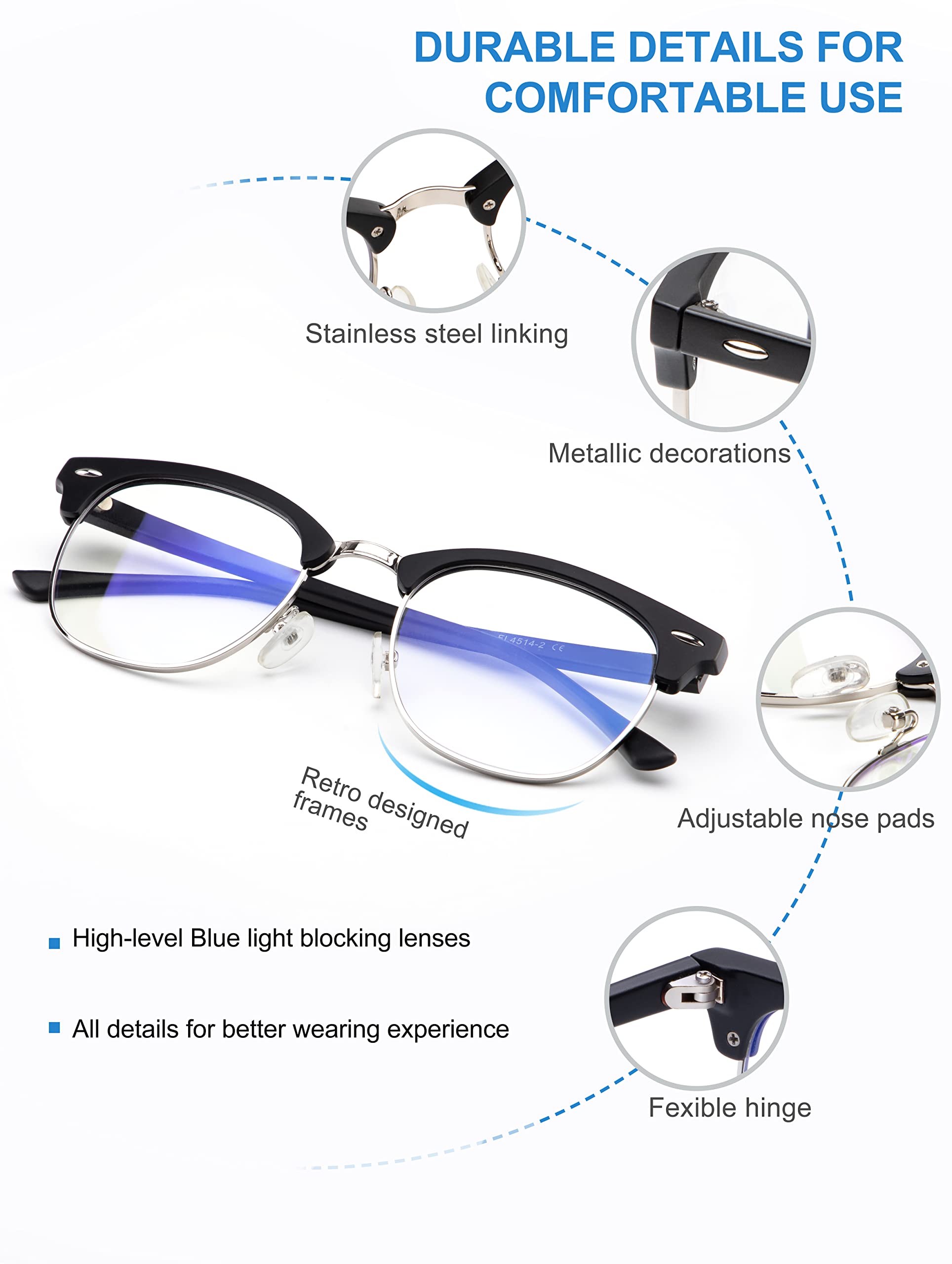 ANYLUV Blue Light Glasses for Women and Men,Advanced Computer Glasses,Semi Rimless Glasses(2 Packs)(WMAN4514-2-6)