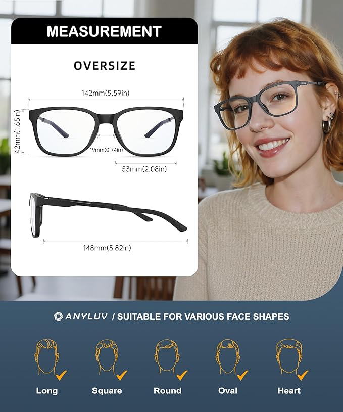 ANYLUV Blue Light Glasses for Men, Lightweight Computer Gaming Glasses, Stylish Anti Eyestrain Blue Light Blocking Men A114-2EP