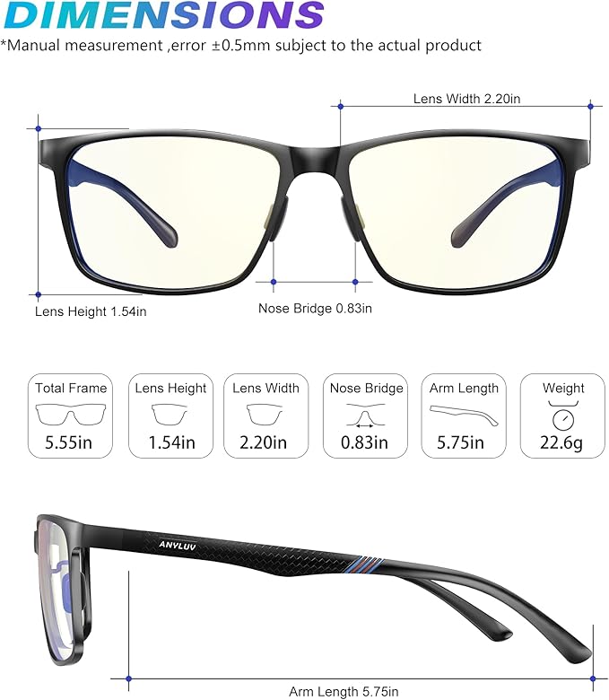 ANYLUV Blue Light Glasses Men, Relieve Eyestrain and Eye Protection, Al-Mg Metal Computer Blue Light Blocking Glasses 4556-1