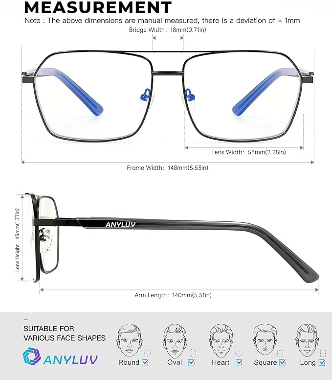 ANYLUV Blue Light Glasses Men/Women, Blue Light Blocking Glasses, Computer Screen Blocker Eyes Protection Glasses 4528-4