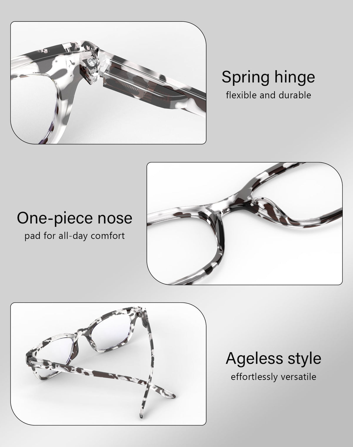3-Pack Women's Reading Glasses with Blue Light Blocking and Anti-Glare Features(WMANXLL201886-1-2-3-L200)