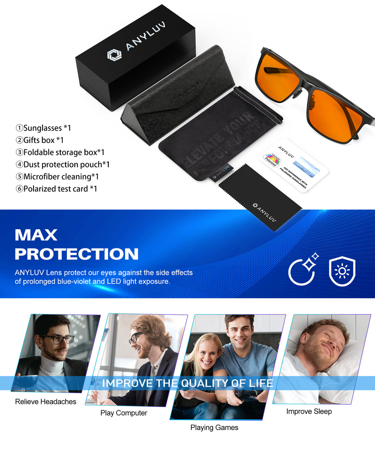 ANYLUV Blue Light Glasses Men/Women, Al-Mg Metal Computer Blue Light Blocking Glasses, Relieve Eyestrain and Eye Protection WMAN9956-1