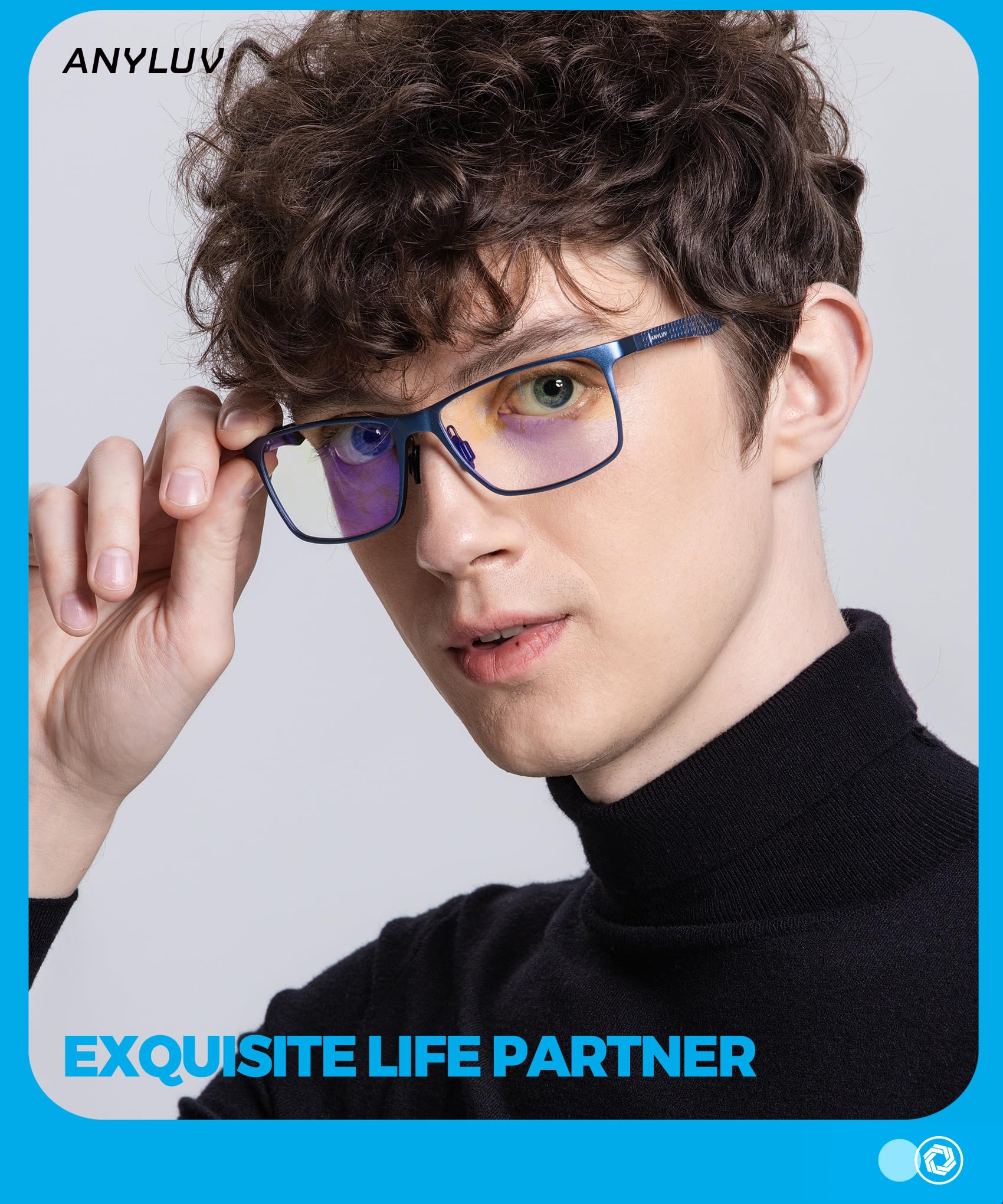 ANYLUV Blue Light Glasses Men, Relieve Eyestrain and Eye Protection, Al-Mg Metal Computer Blue Light Blocking Glasses(WMAN4556-1)