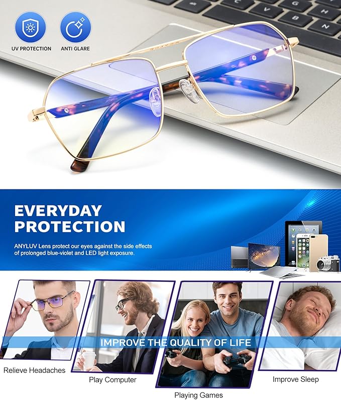 ANYLUV Blue Light Glasses Men/Women, Blue Light Blocking Glasses, Computer Screen Blocker Eyes Protection Glasses 4528-3