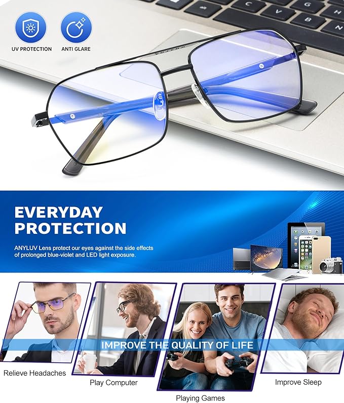 ANYLUV Blue Light Glasses Men/Women, Blue Light Blocking Glasses, Computer Screen Blocker Eyes Protection Glasses 4528-4