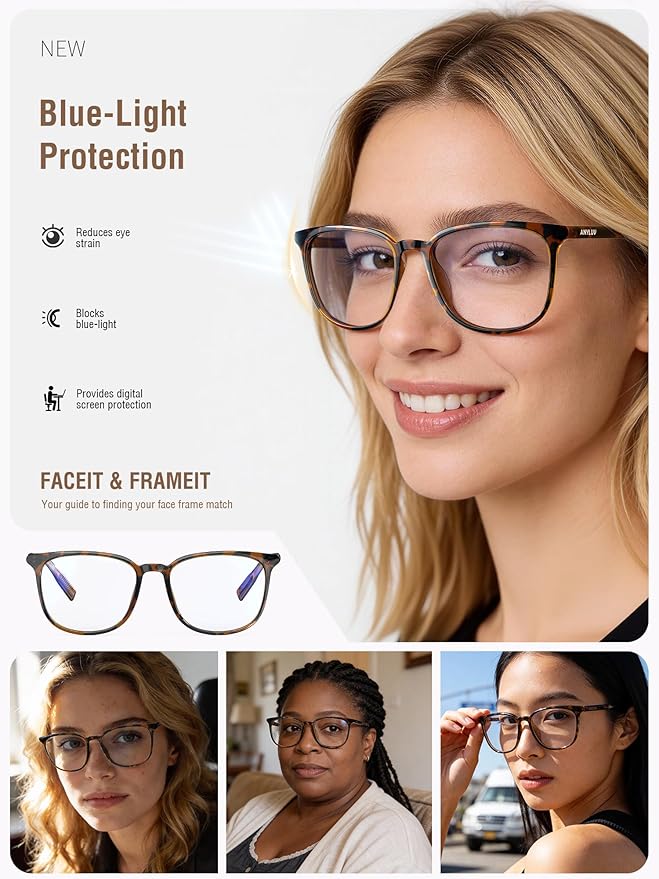 ANYLUV Blue Light Glasses for Woman Men, Womens Blue Light Blocking Glasses Computer Glasses Anti Eyestrain AN161-6EP
