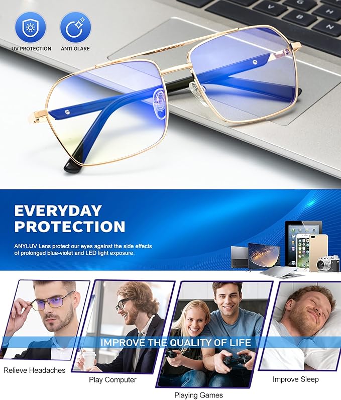 ANYLUV Blue Light Glasses Men/Women, Blue Light Blocking Glasses, Computer Screen Blocker Eyes Protection Glasses 4528-2