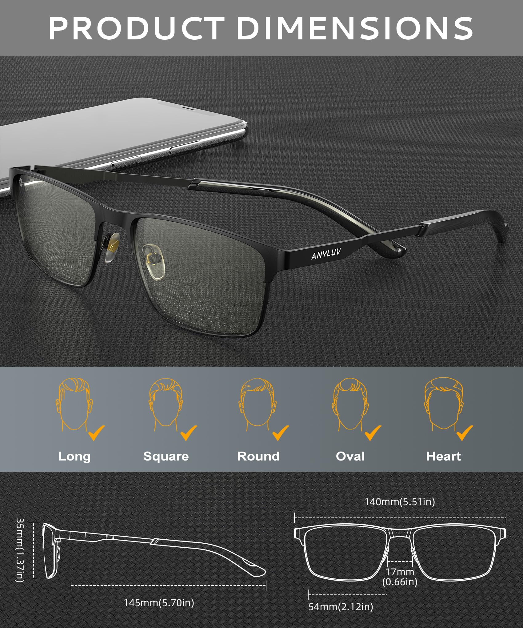 ANYLUV Blue Light Glasses for Men/Women, Lightweight Blue Light Blocking Glasses, Anti-Eye Strain Computer Glasses for Gaming(WMAN132-1EP)