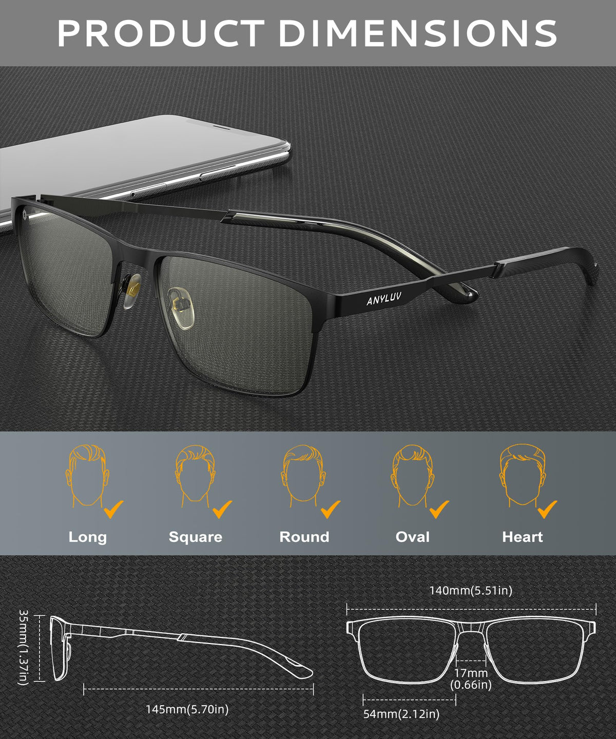 ANYLUV Blue Light Glasses for Men/Women, Lightweight Blue Light Blocking Glasses, Anti-Eye Strain Computer Glasses for Gaming WMAN132-1EP