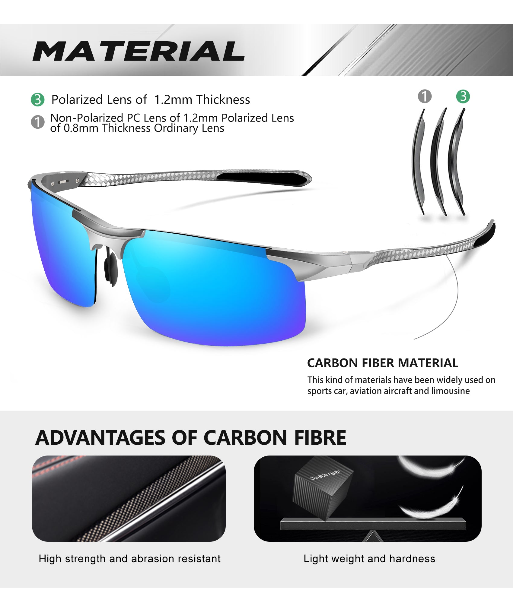 Lightweight Al-Mg Carbon Fiber Polarized Sunglasses A69