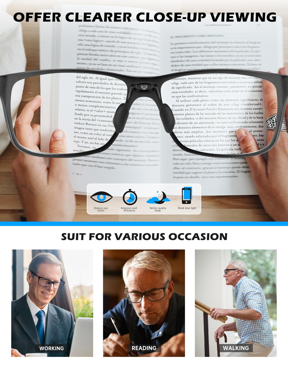 ANYLUV Reading Glasses Men/Women, Anti Eyestrain Blue Light Reader,Metal Cheaters Reading Computer Glasses,+1.00(WMAN132-1EP-L100)