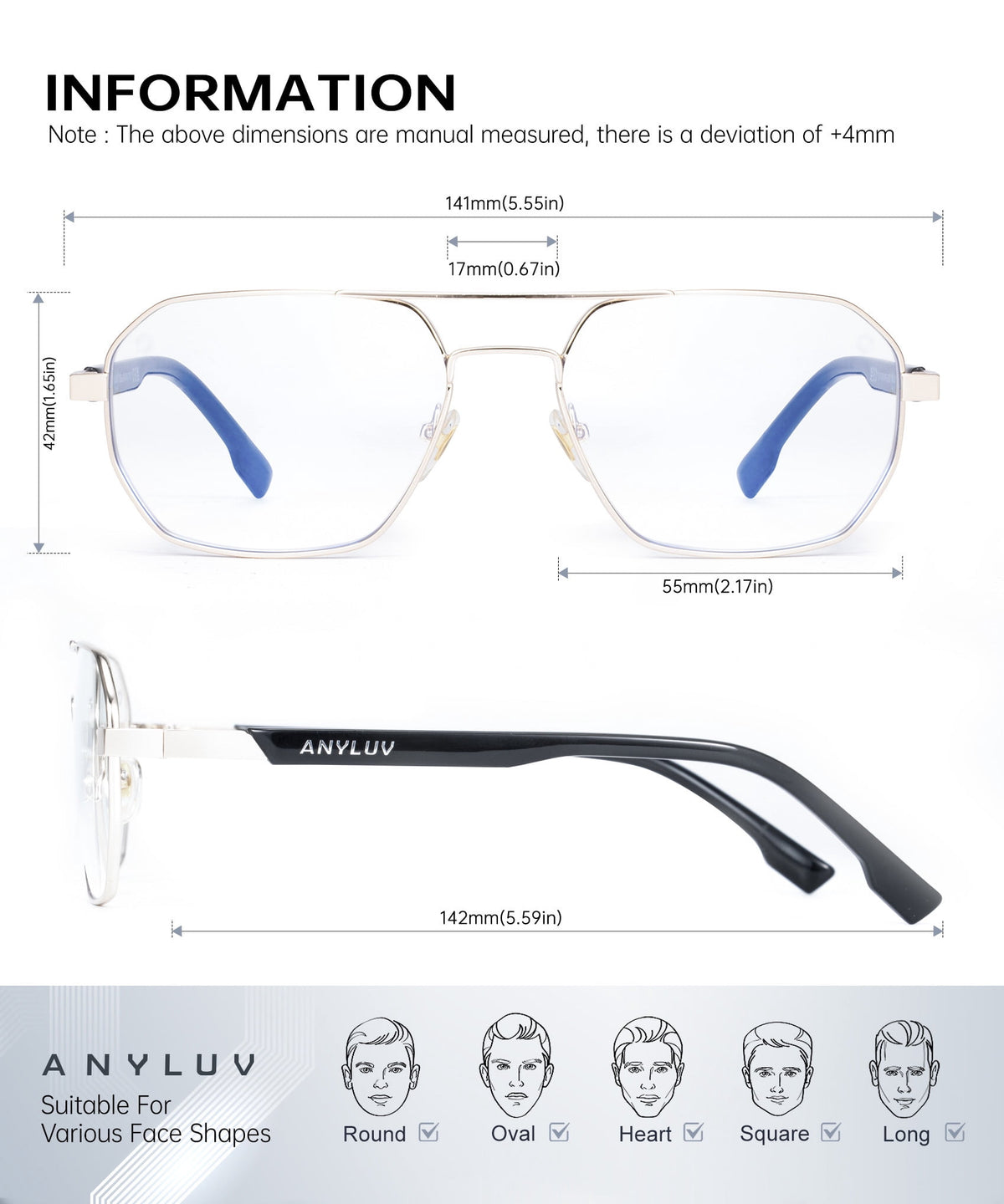 ANYLUV Reading Glasses Men/Women, Anti Eyestrain Blue Light for Women,Metal Cheaters Computer Glasses(WMAN135-3-L125)