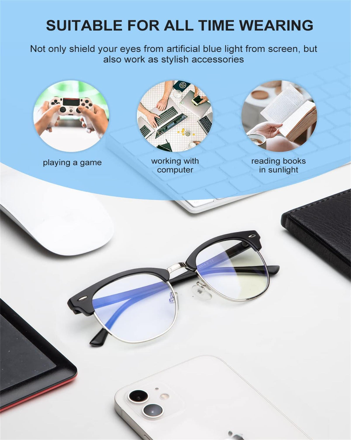 ANYLUV Blue Light Glasses for Women and Men,Advanced Computer Glasses,Semi Rimless Glasses(2 Packs)(WMAN4514-2-3)