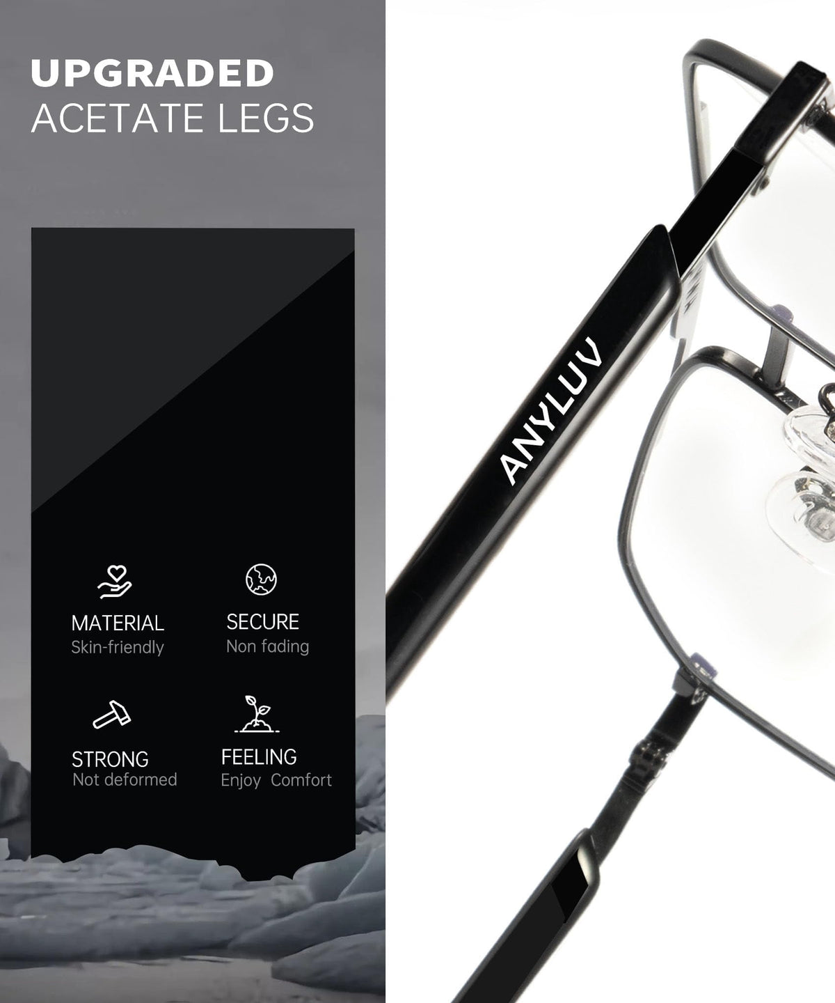 ANYLUV Reading Glasses Men Women Blue Light Blocking,Premium Mens Reading Glasses Al-mg Frame with Spring Hinge Anti Glare(WMAN4528-1-L225-1)