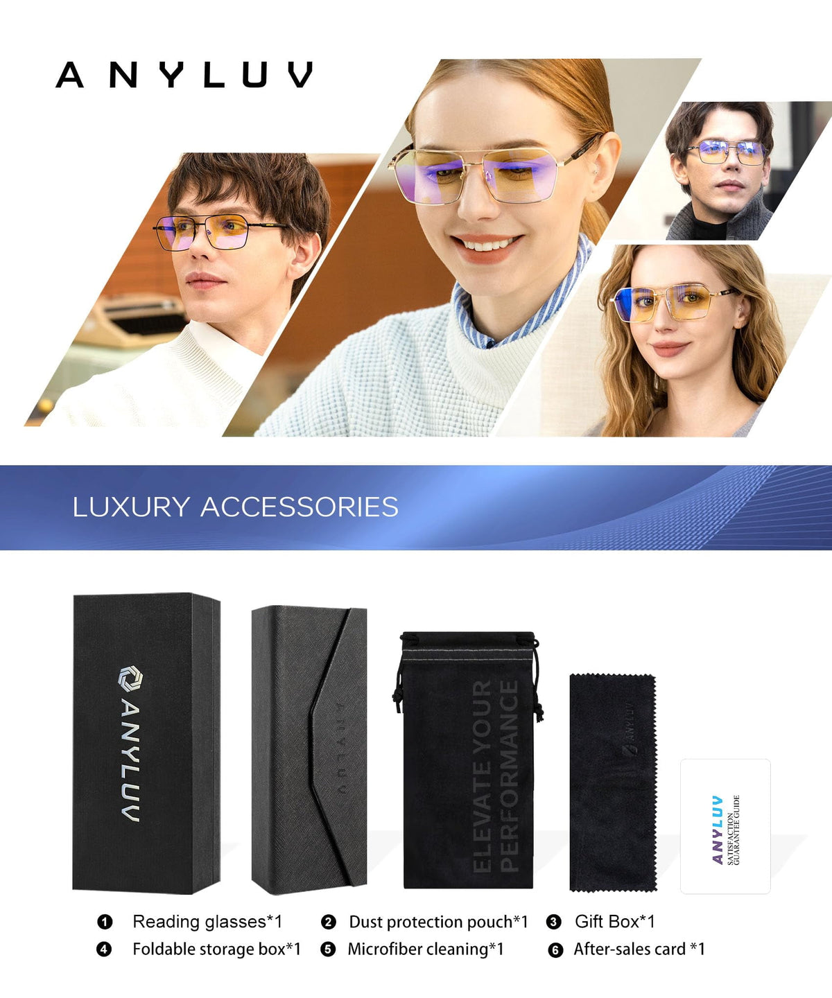 ANYLUV Reading Glasses Men Women Blue Light Blocking,Premium Mens Reading Glasses Al-mg Frame with Spring Hinge Anti Glare(WMAN4528-1-L225-1)