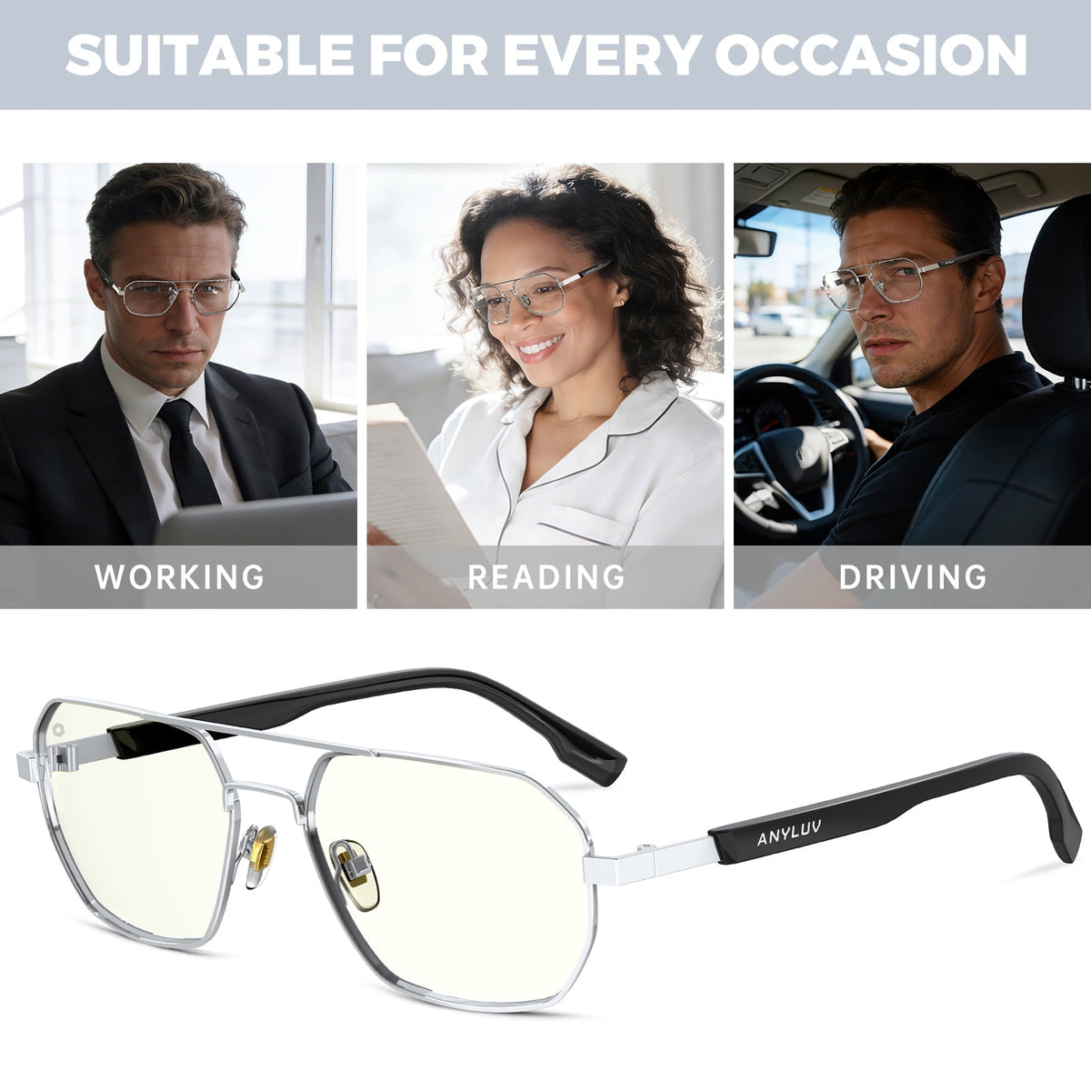 ANYLUV Reading Glasses Men/Women, Anti Eyestrain Blue Light for Women,Metal Cheaters Computer Glasses(WMAN135-3-L125)