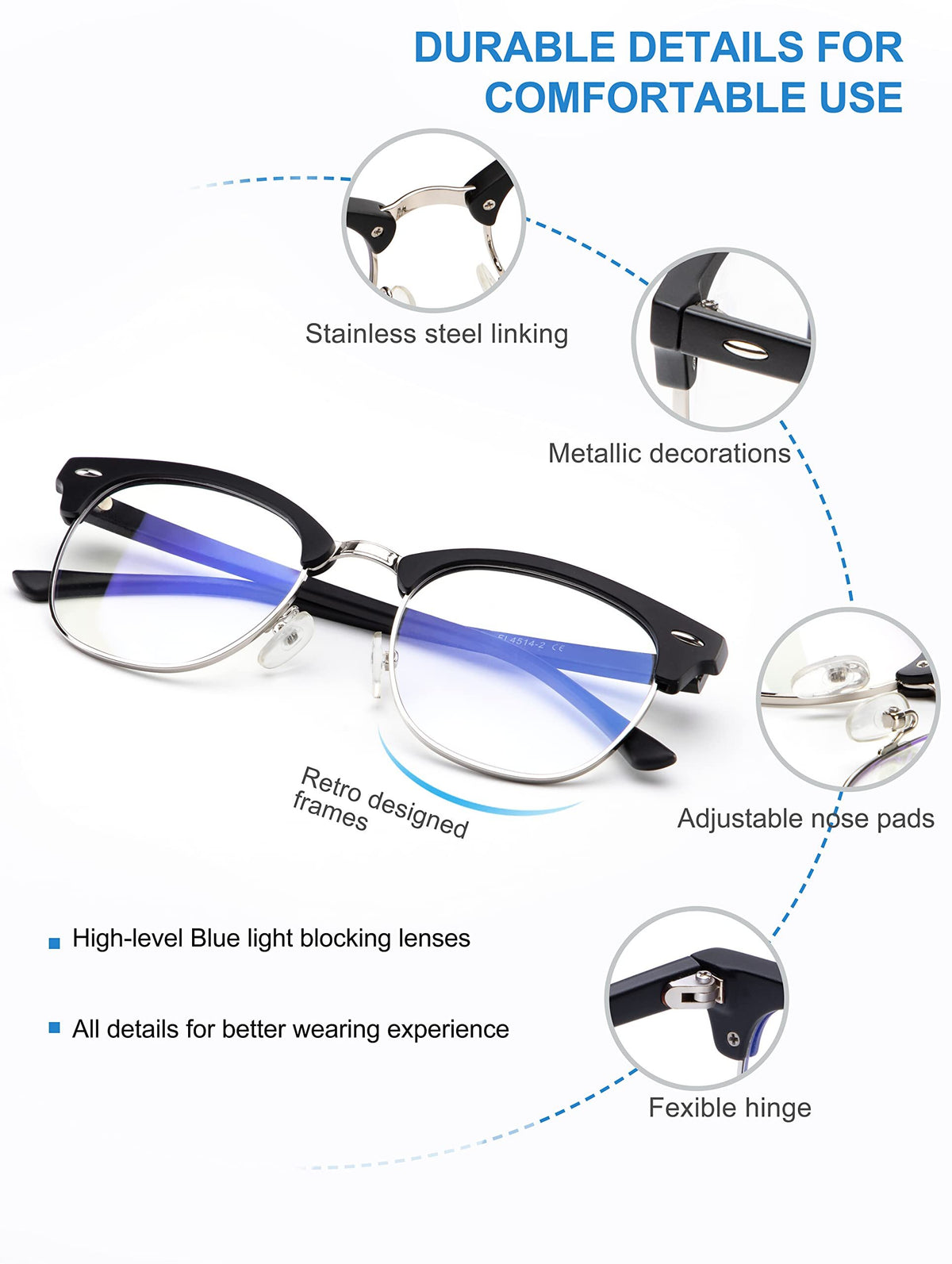 ANYLUV Blue Light Glasses for Women and Men,Advanced Computer Glasses,Semi Rimless Glasses(2 Packs)(WMAN4514-2-3)