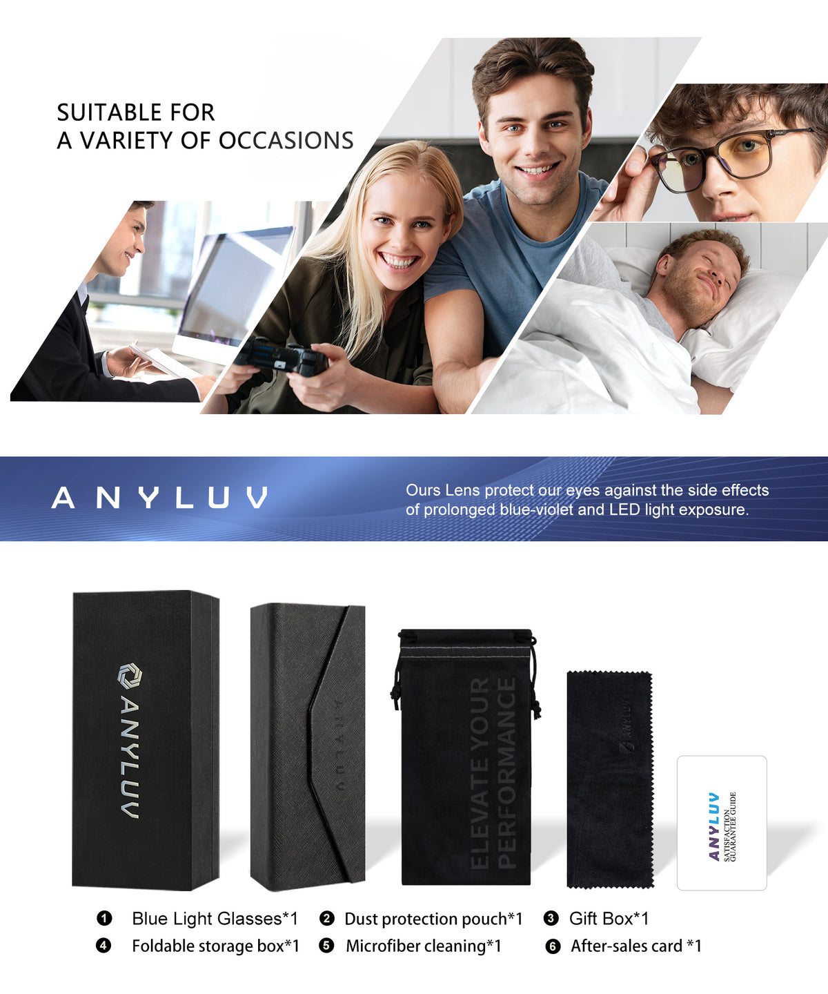 ANYLUV Blue Light Blocking Glasses Men Computer Gaming Glasses Lightweight Al-Mg Metal Anti Eyestrain Eye Protection(WMAN114-2GP)