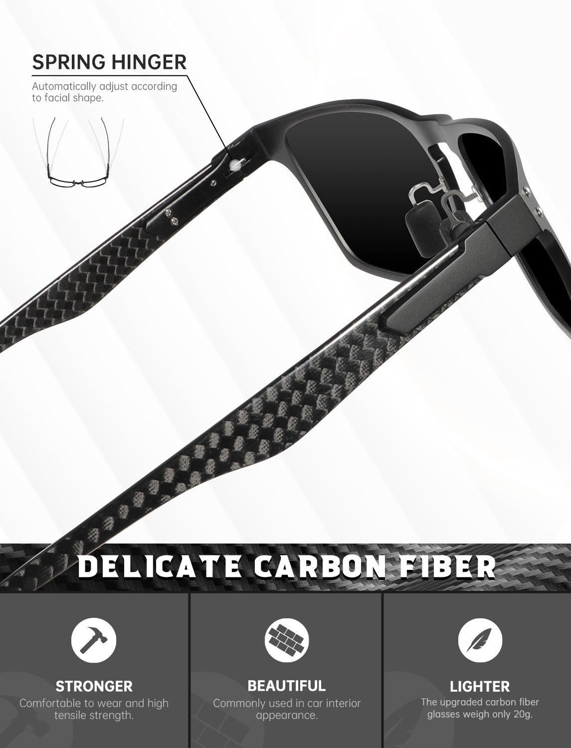 Luxury Carbon Fiber Temple Sunglasses S52-1