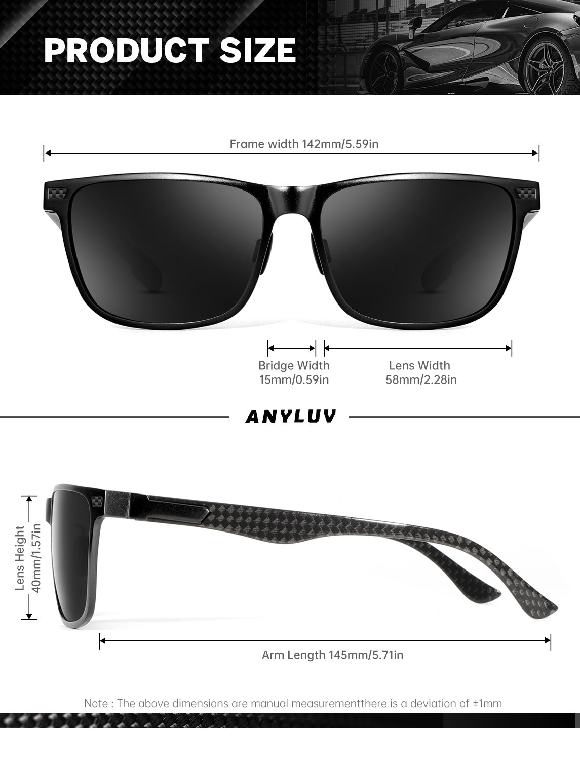 Luxury Carbon Fiber Temple Sunglasses S54-1